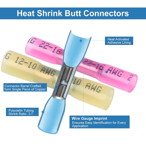 125PCS Heat Shrink Wire Connectors,Electrical Terminals Kit,Waterproof,Automotive Marine Electrical Terminals Kit,Ring Fork Hook Spade Butt Splice...