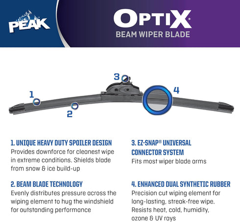 PEAK Optix Beam Wiper Blade, All-Weather Windshield Wiper Blade, Auto Replacement Part, 28", Pack of 1...
