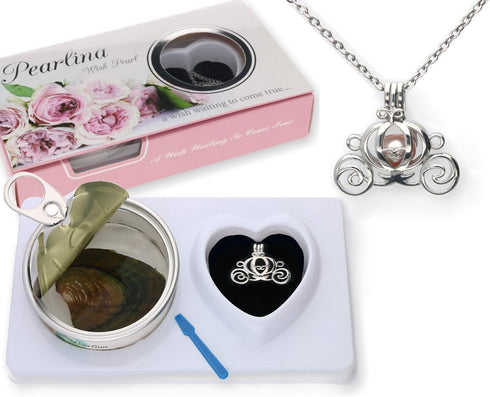 Pearlina Princess carriage Cultured Pearl Oyster Necklace Set Silver-tone Cage w/Stainless Steel Chain,18...