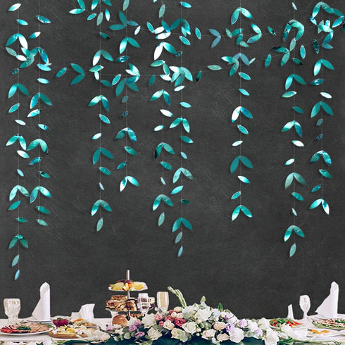 PinkBlume 52 Ft Dark Green Leaf Garland, Emerald Turquoise Paper Hanging Leaves Streamer, Teal Aqua Green Banner for Wedding, Bridal Shower, Engag...