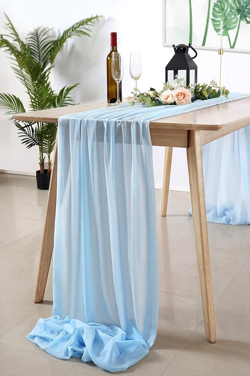 Chiffon Table Runner 27x120 Inches Baby Blue Sheer Fabric Long Table Runners for Wedding Birthday Party Easter Baby Bridal Shower Decorations 10ft...