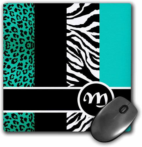 3dRose LLC 8 x 8 x 0.25 Inches Mouse Pad, Elegant Animal Print Monogram Teal M (mp_35570_1)...
