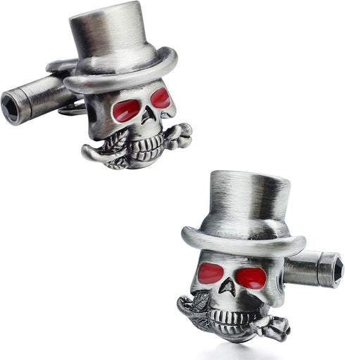 Sillver Tone Halloween Gentleman's red eye socket skull Cufflinks For Men With Gift Box....