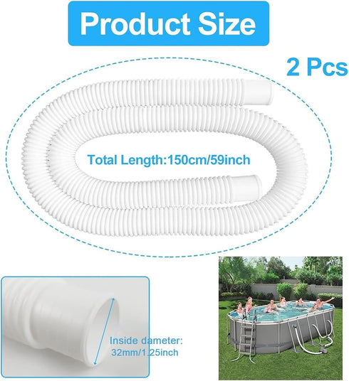 Replacement Pool Hoses for Above Ground Pools, 2 Pack Pool Pump Hose with 4 Metal Clamps Long Filter Pump Hose for Coleman Pool...