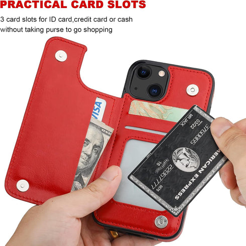 ONETOP Compatible with iPhone 13 Wallet Case with Card Holder, PU Leather Kickstand Card Slots Case, Double Magnetic Clasp Durable Shockproof Cove...