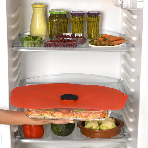 Charles Viancin - Poppy Oblong Lid Red - Silicone Lid for Food Storage and Cooking - 10''x14'' + 35x25cm - Airtight Seal on Any Smooth Rim Surface...