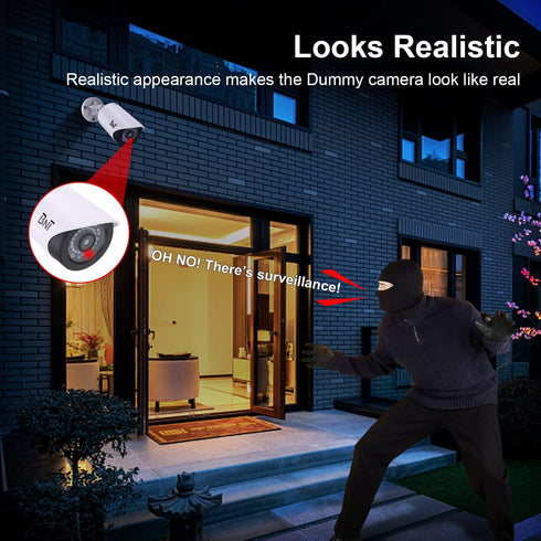 BNT Dummy Fake Security Camera, with One Red LED Light at Night, for Home and Businesses Security Indoor/Outdoor (2 Pack, White)...
