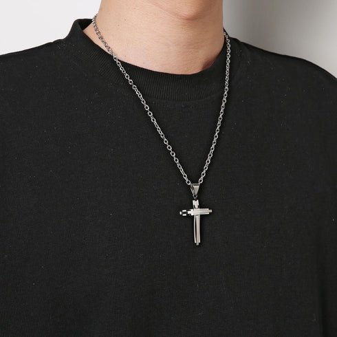 HZMAN Mens Polished Stainless Steel Silver Cross Pendant Necklace 22+2 Inches Chain...
