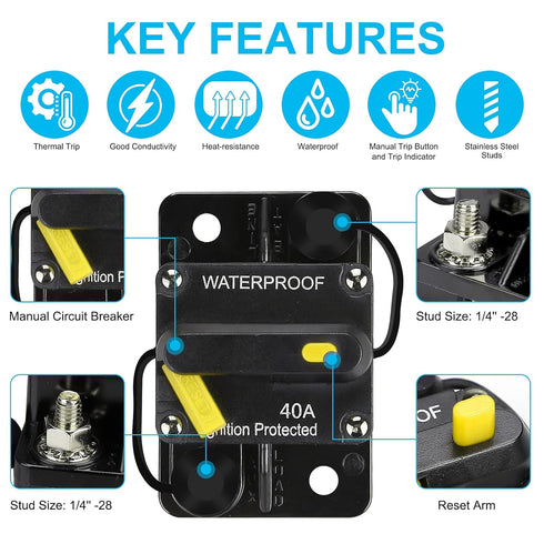40 Amp Audio Circuit Breaker,12V-48V DC Fuse Holder,30-300A Breaker Switch,Inline Circuit Breaker with Reset Button,for Automotive Marine Boat Aud...