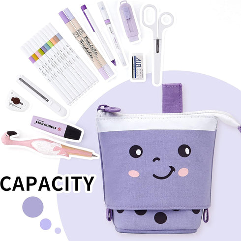 ANGOOBABY Standing Pencil Case Cute Telescopic Pen Holder Kawaii Stationery Pouch Makeup Cosmetics Bag for School Students Office Women Teens Girl...
