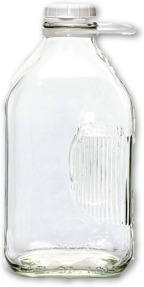 The Dairy Shoppe 2 Qt Heavy Glass Milk Bottle with Handle & Cap, 64 Oz, 1/2 Gal....