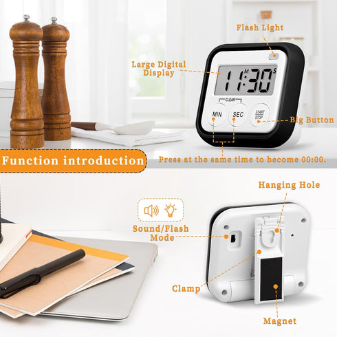 Timer, Kitchen Timers for Cooking Classroom Timer for Kids Teachers Magnetic Digital Timers 2 Pack, Black...