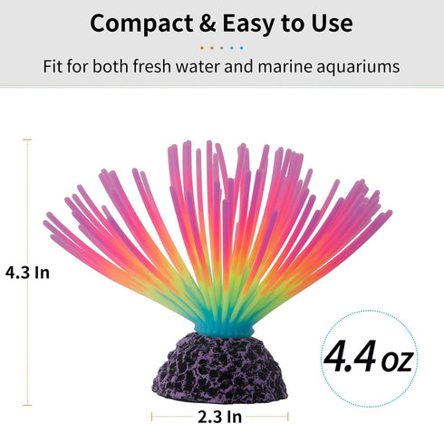 Uniclife Aquarium Imitative Rainbow Sea Urchin Ball Artificial Silicone Ornament with Glowing Effect for Fish Tank Landscape Decoration...