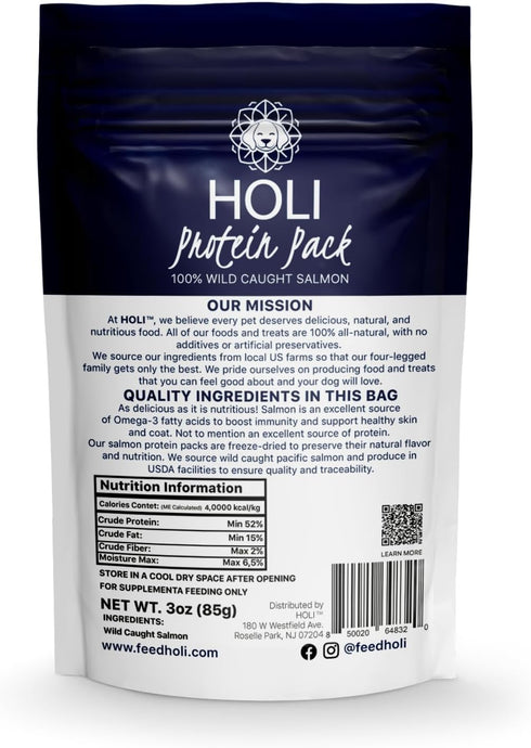 HOLI Freeze Dried Salmon Dog Food Topper - with Omega 3 & 6 - Single Ingredient, Human-Grade Wild Caught Salmon - Dog Food Flavor Enhancer for Pic...