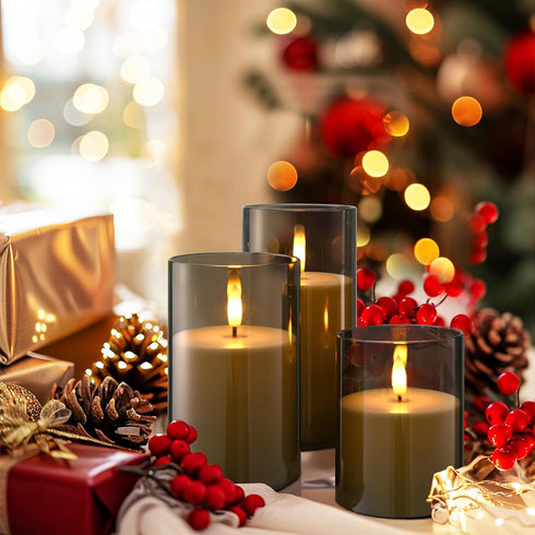 Set of 3 Flameless Candles Battery Operated LED Flickering Electric Candles with Realistic 3D Buld and Remote Control Timer for Wedding Birthday H...