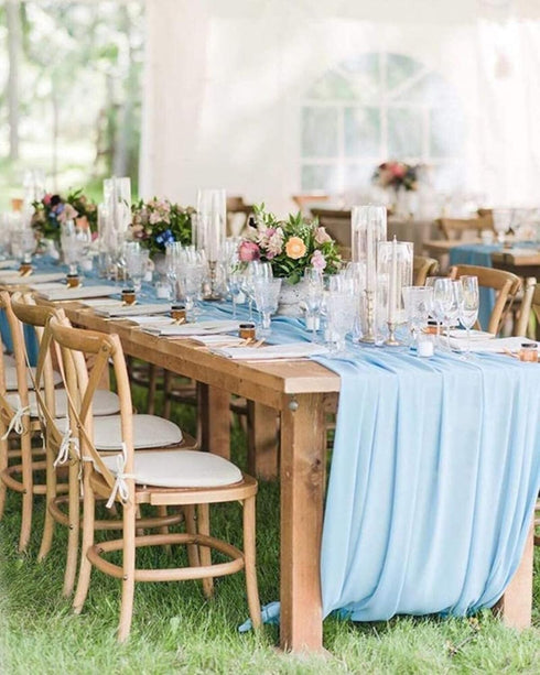 Chiffon Table Runner 27x120 Inches Baby Blue Sheer Fabric Long Table Runners for Wedding Birthday Party Easter Baby Bridal Shower Decorations 10ft...