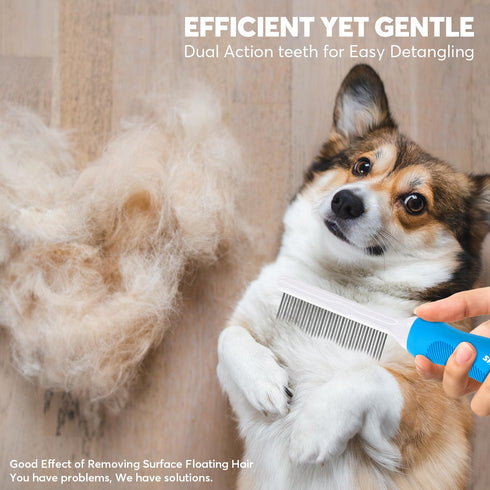 Detangling Pet Grooming Comb for Dogs & Cats with Long & Short Stainless Steel Metal Teeth for Removing Tangles and Knots - Dematting Brush to Det...