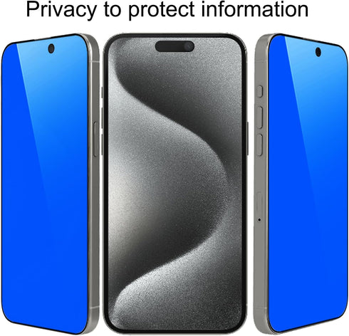 2 Piece Privacy Tempered Glass for iPhone 15 Pro Max 6.7 inch Anti-blue Anti-Spy Screen Protector Mirror Blue...