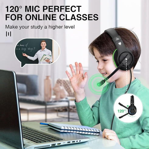 ShinePick Kids Headphones, Over-Ear Girls Boys Gaming Headphones with Microphone and Volume Control for Kids Teens Online School, Travel (Green)...