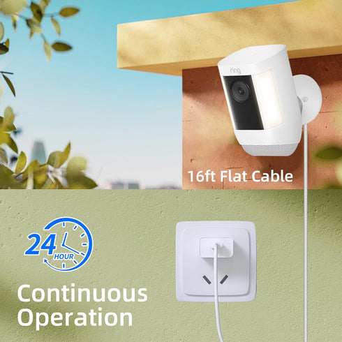 1 Pack - 16Ft/5m Charge Cable with Compatible with Ring Spotlight Camera Plus/Pro USB Plug Power Adapter Type C Charge Cable to Barrel Ring DC Plu...