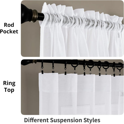 MYSTIC-HOME Sheer Curtains White 45 Inch Length, Rod Pocket Voile Drapes for Living Room, Bedroom, Window Treatments Semi Crinkle Curtain Panels f...