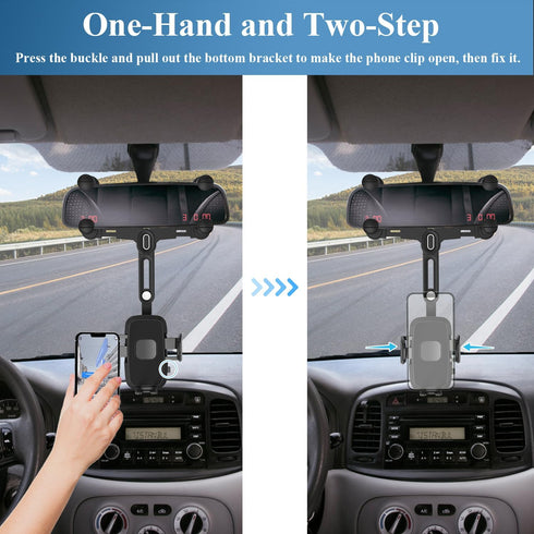 Phone Mount for Car, Rear View Mirror Phone Holder, Rotatable and Retractable Phone Holder for Car Compatible with iPhone Samsung All 4-7 Inch Cel...