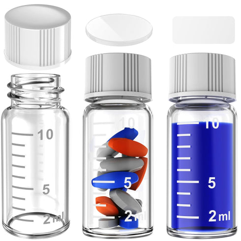 Sterile Empty Vials Small Glass Vials with Measuring Line,Brown/Clear Sample Vials with Screw Cap Liquid Sampling for Chemistry Lab Chemicals or P...