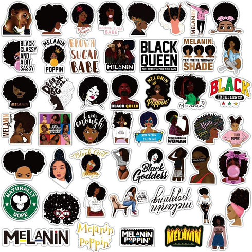 50 pcs Melanin Stickers | Black Girl Graffiti Stickers|Music Singer Decal Waterproof Vinyl Decals for Laptop Skateboard Water Bottles Luggage Scra...