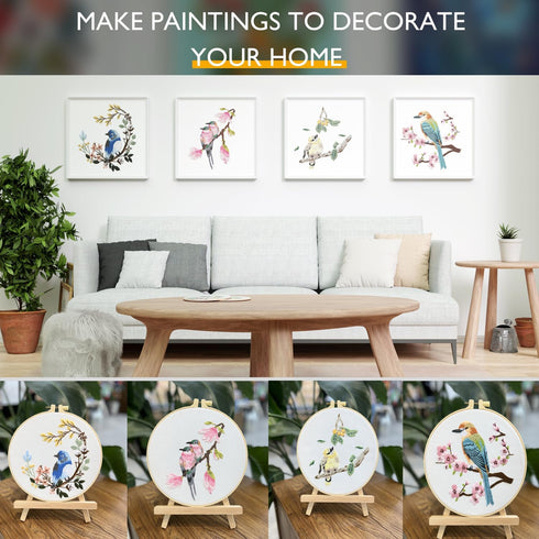 Generic 4 Sets Embroidery Kit for Beginners Adults Cross Stitch Starter Kits DIY Embroidery Kits with Patterns and Instructions Hoops Needles Thre...
