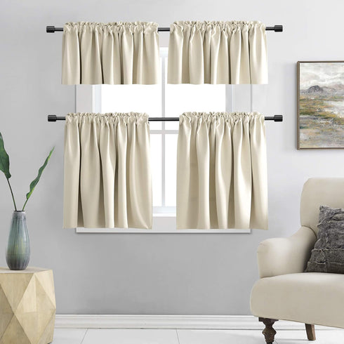 DONREN 24 Inch Length Curtain Tiers - Room Darkening Rod Pocket Small Valance Curtains for Small Window (30 W x 24 L,2 Panels,Cream Beige)...