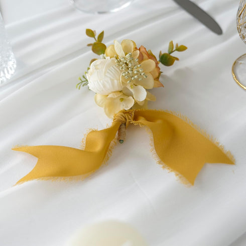 MEEDEE Chiffon Ribbon 2 Inch Frayed Ribbon Ginger Chiffon Ribbon Fringe Chiffon Silk Ribbon for Crafts Yellow Chiffon Ribbon for Gift Wrapping Wed...