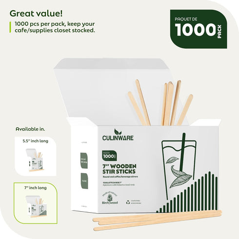 Birch Wood Coffee/Beverage Stirrers 7" (1000 pack) Eco-Friendly Great For Your Coffee Nook....