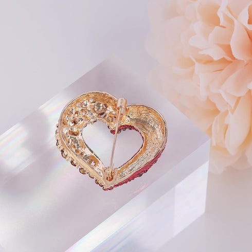 LAXPICOL Vintage Cute Red Love-heart Austrian Crystal Brooch Broach Pin For Women...
