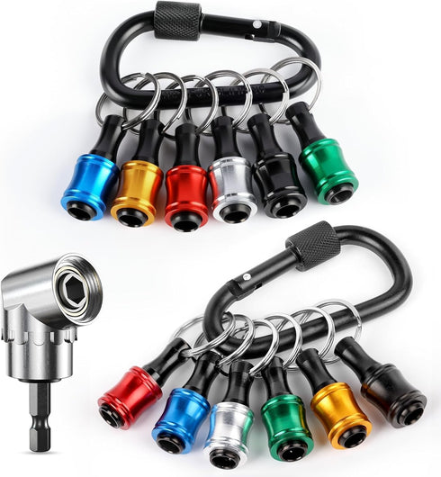 Bit Holder Cool Gadgets, Cool Stuff Quick Release Bit Holder, 1/4 Drill Bit Holder Keychain 12Pcs, and 105° Right Angle Drill Attachment for Tight...