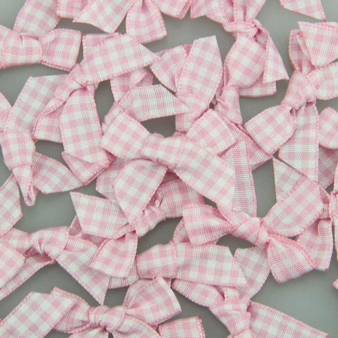 7Rainbows 50pcs Boutique Mini Pink Gingham Ribbon Bows Appliques DIY Craft for Sewing Scrapbooking Wedding and Gift...