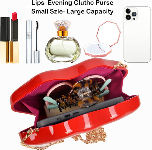 QZUnique Lips Evening Clutch Purse, Acrylic Banquet Handbags, Chain Gold/Silver/Bronze Women Fashion Crossbody Shoulder Bag...