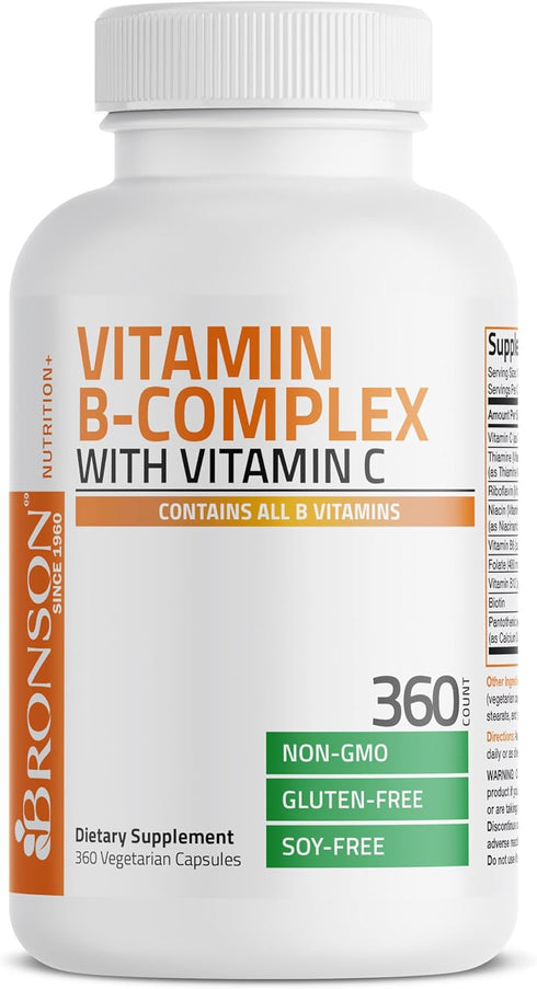 Bronson Vitamin B Complex with Vitamin C - Immune Health, Energy Support & Nervous System Support - Non-GMO, 360 Vegetarian Capsules...