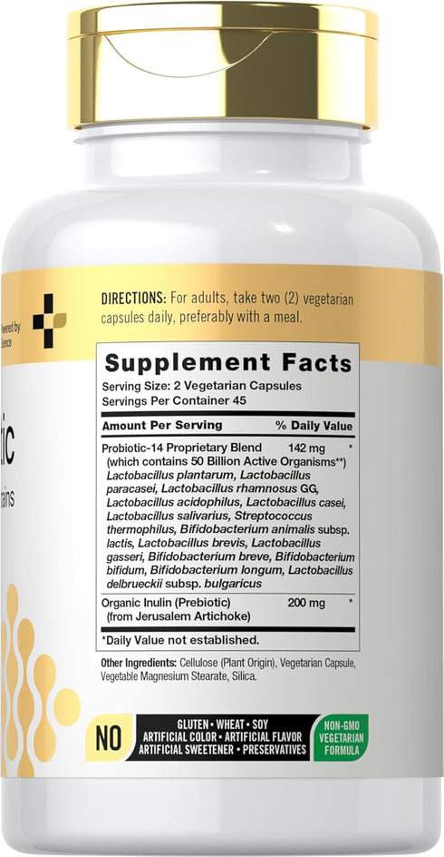 Doctor's Way Probiotic Supplement | 50 Billion Active Organisms | 90 Capsules | 14 Strains with Prebiotic | for Men and Women | Vegetarian, Non-GM...
