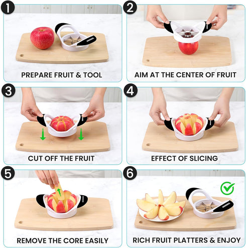 SCHVUBENR 3.5 Inch Apple Slicer - Professional Apple Cutter - Stainless Steel Apple Corer - Super Sharp Apple Slicer and Corer - Apple Tool with 8...