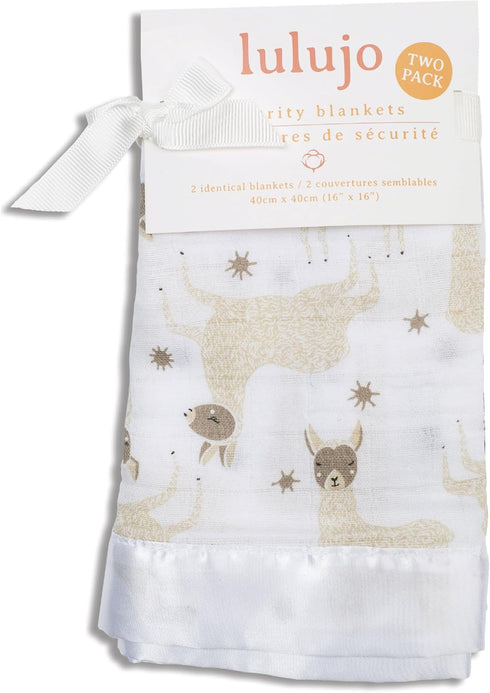 lulujo Baby Security Lovie Blankets| Unisex Softest Breathable Cotton Muslin Security Blanket with Silky Satin Trim| Neutral Comforting Blanket fo...