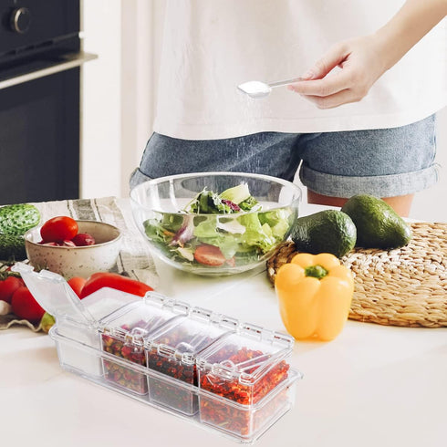 HANHAN Clear Seasoning Boxes 4 PCS, Messar Acrylic Spice Shakers Spice Jars Spice Pots Cruet Jars Condiment Bottles Kitchen Storage Containers wit...