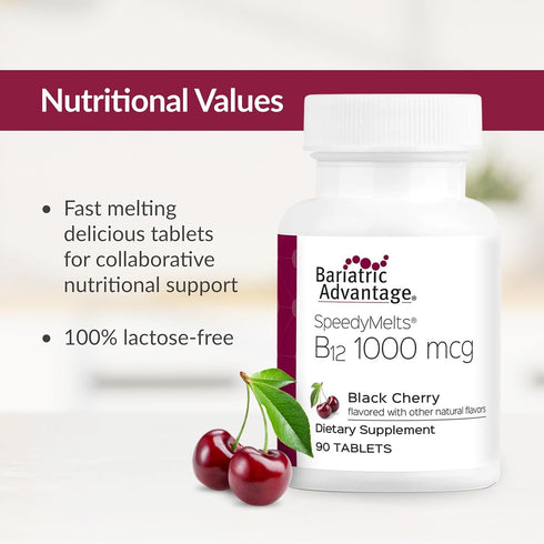 Bariatric Advantage B-12 Speedy Melts, Vitamin B12 1000 mcg Supplement, Fast Melting with 200 mcg of Folic Acid for Nutritional Support - Black Ch...