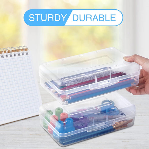 Sooez 6 Pack Clear Pencil Box, Plastic Large Capacity with Snap-tight Lid, Office Supplies Storage Organizer Stackable Design and Stylish...