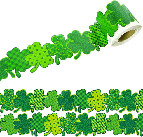 67.9 Feet St Patricks Day Bulletin Board Decorations Green Bulletin Board Border Rolled Lucky Clover Bulletin Board Trim for Classroom Office Bull...