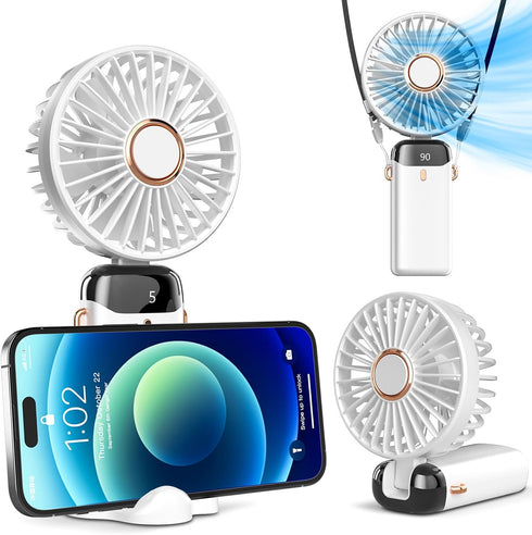 Koonie Portable Handheld Fan, Battery Operated Fan with Base, 8 Hours, Digital Display, 5 Speeds, 90° Ajustable, Rechargeable Mini Fan for Outdoor...