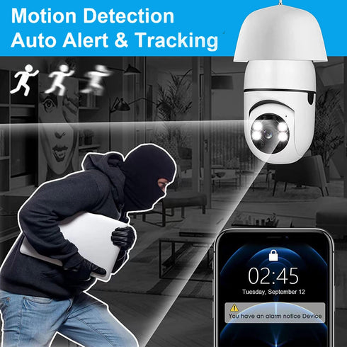 Light Bulb Security Camera 3MP, WiFi 2.4G&5G Security Outdoor &Indoor Camera, Home 360°Surveillance Cam with Motion Detection Alarm Night Vision L...
