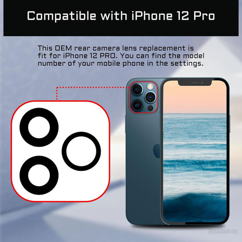 for iPhone 12 Pro OEM Rear Camera Lens Replacement with Dual-Sided Adhesive for iPhone 12PRO Back Camera Glass Lens with Fix Tool Repair Kit Tweez...