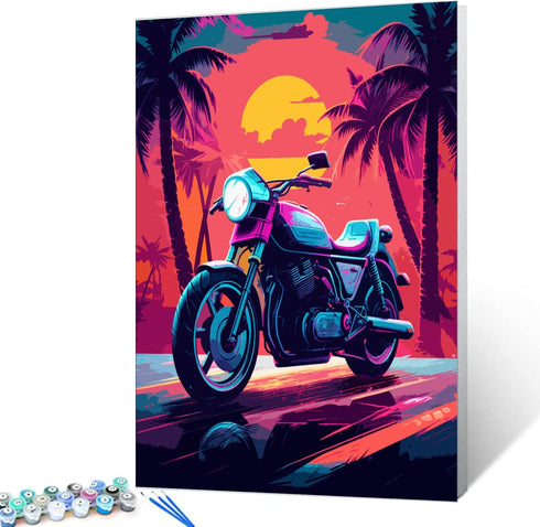 Tucocoo Motorbike Paint by Number for Adults Beginner, DIY Digital Oil Painting Kits on Canvas with Brushes and Acrylic Pigment, Summer Vacation C...