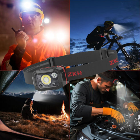 Headlamp Rechargeable, Motion Sensor Head Lamp, Head Lights for Forehead with Adjustable Headband, IPX4 Waterproof Headlamps for Adults & Kids, 6 ...