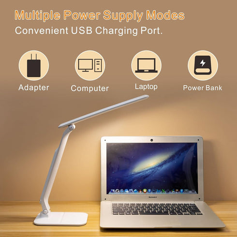 Home Office Touch Control Eye Protection Small Desk Lamp, With Mobile Phone Holder, With USB Charging Cable (Adapter Not Included), 3 Color Temper...